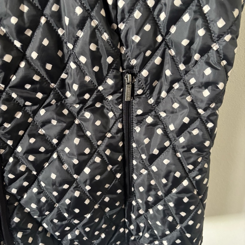 Lands' End Black Quilted Jacket with‎ Cream Dot Pattern - Picture 9 of 9